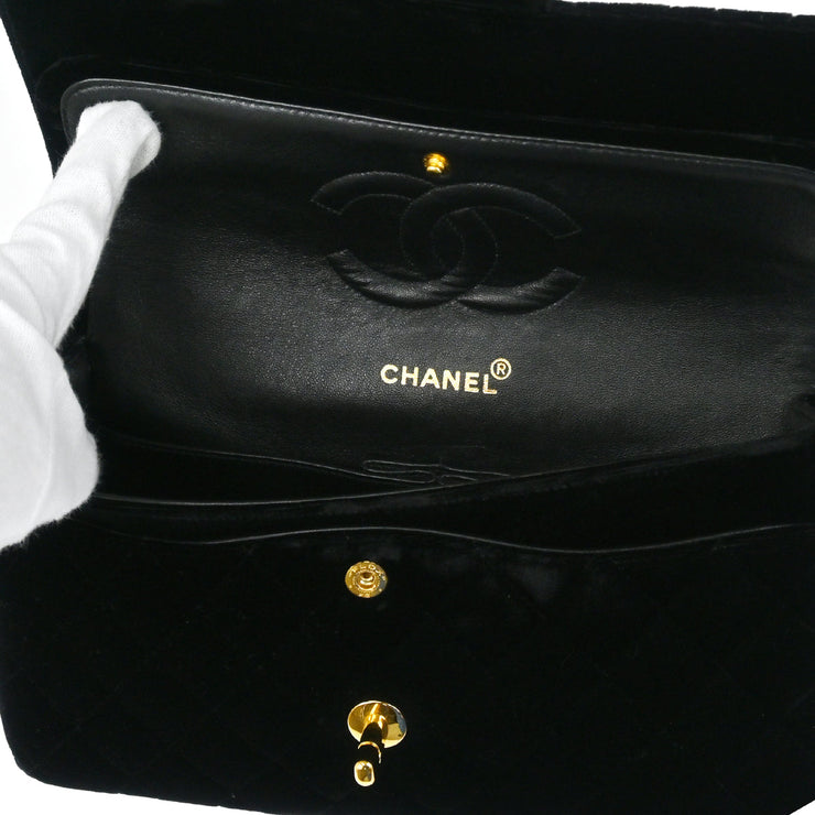 Chanel * 1994-1996 Black Velvet Medium Double Flap Shoulder Bag