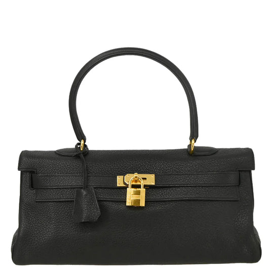 Hermes Black Taurillon Clemence Shoulder Kelly Handbag