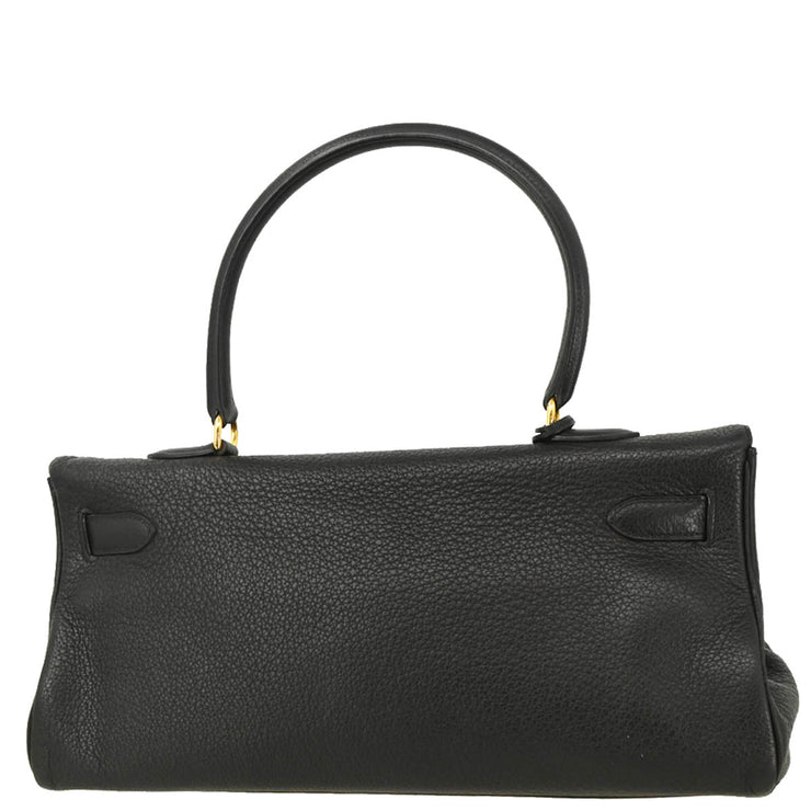 Hermes 2009 Black Taurillon Clemence Shoulder Kelly Handbag