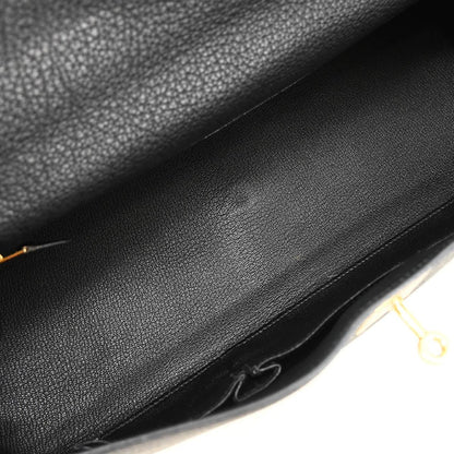 Hermes Black Taurillon Clemence Shoulder Kelly Handbag