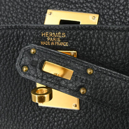 Hermes Black Taurillon Clemence Shoulder Kelly Handbag
