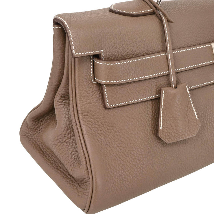 Hermes 2009 Etoupe Gray Taurillon Clemence Shoulder Kelly Handbag