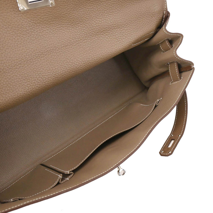 Hermes 2009 Etoupe Gray Taurillon Clemence Shoulder Kelly Handbag