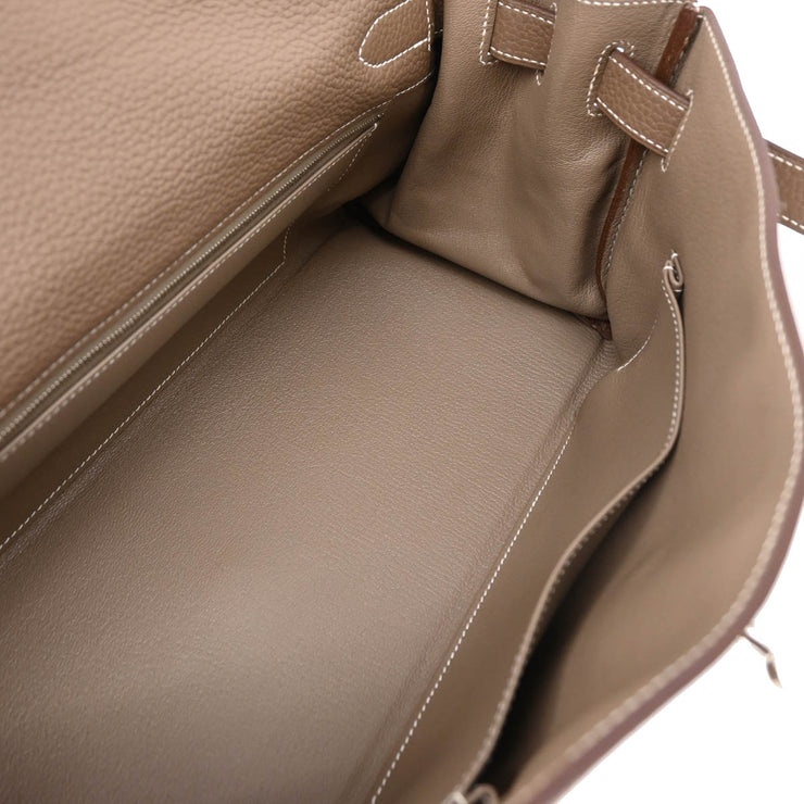 Hermes 2009 Etoupe Gray Taurillon Clemence Shoulder Kelly Handbag