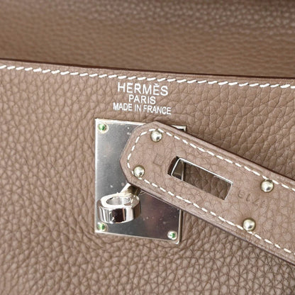 Hermes 2009 Etoupe Gray Taurillon Clemence Shoulder Kelly Handbag