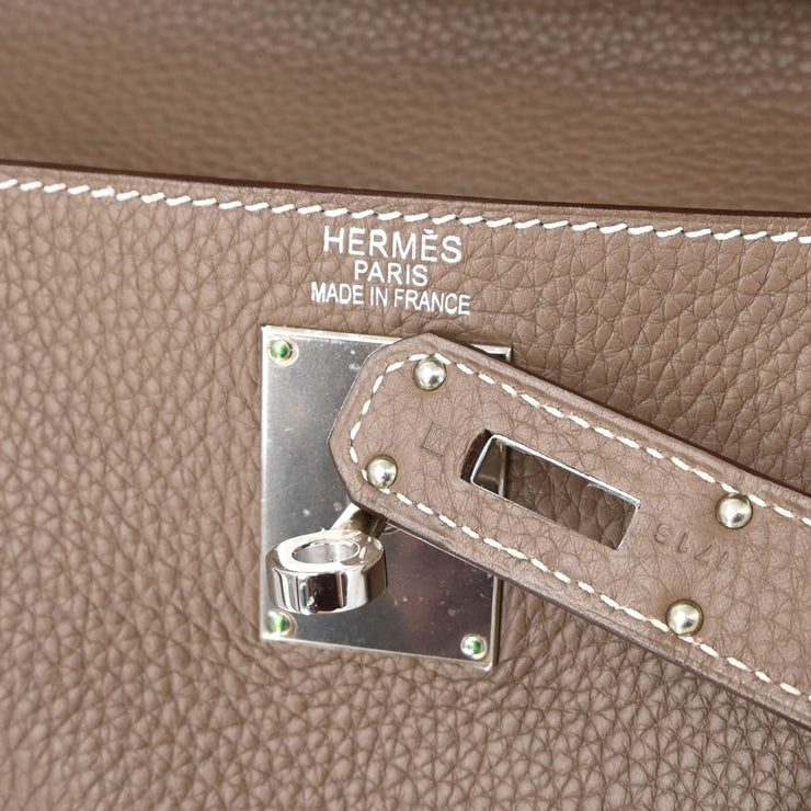 Hermes 2009 Etoupe Gray Taurillon Clemence Shoulder Kelly Handbag