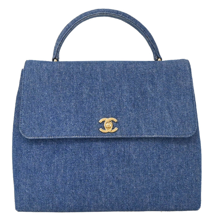 Chanel 1997-1999 Blue Denim Top Handle Handbag
