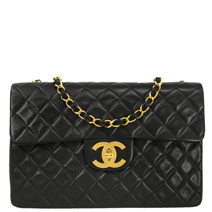 Chanel 1994-1996 Black Lambskin Maxi Classic Flap Shoulder Bag