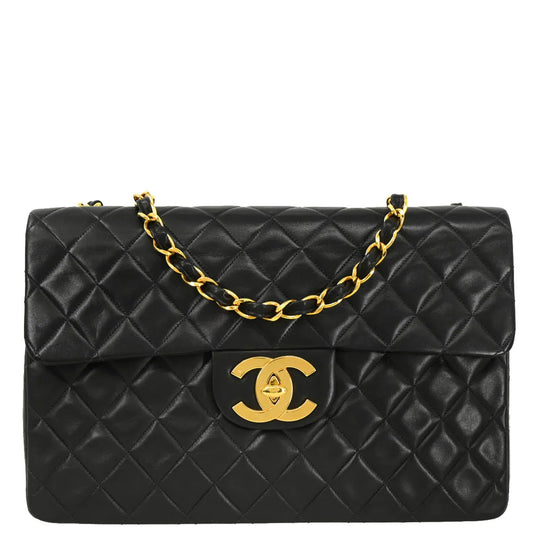 Chanel 1994-1996 Black Lambskin Maxi Classic Flap Shoulder Bag