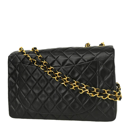 Chanel 1994-1996 Black Lambskin Maxi Classic Flap Shoulder Bag