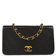 Chanel 1994-1996 Black Lambskin Pushlock Mini Full Flap Shoulder Bag