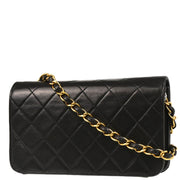 Chanel 1994-1996 Black Lambskin Pushlock Mini Full Flap Shoulder Bag