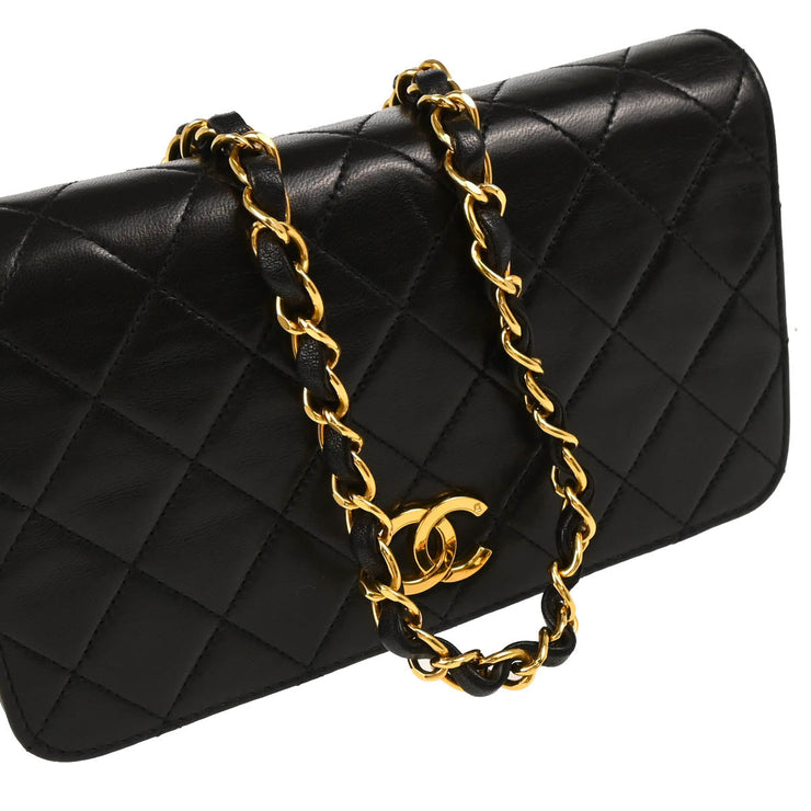 Chanel 1994-1996 Black Lambskin Pushlock Mini Full Flap Shoulder Bag
