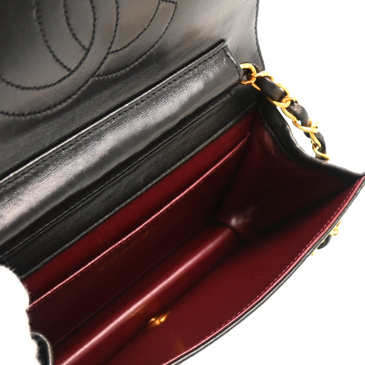 Chanel 1994-1996 Black Lambskin Pushlock Mini Full Flap Shoulder Bag