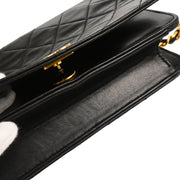 Chanel 1994-1996 Black Lambskin Pushlock Mini Full Flap Shoulder Bag