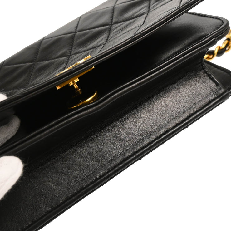 Chanel 1994-1996 Black Lambskin Pushlock Mini Full Flap Shoulder Bag