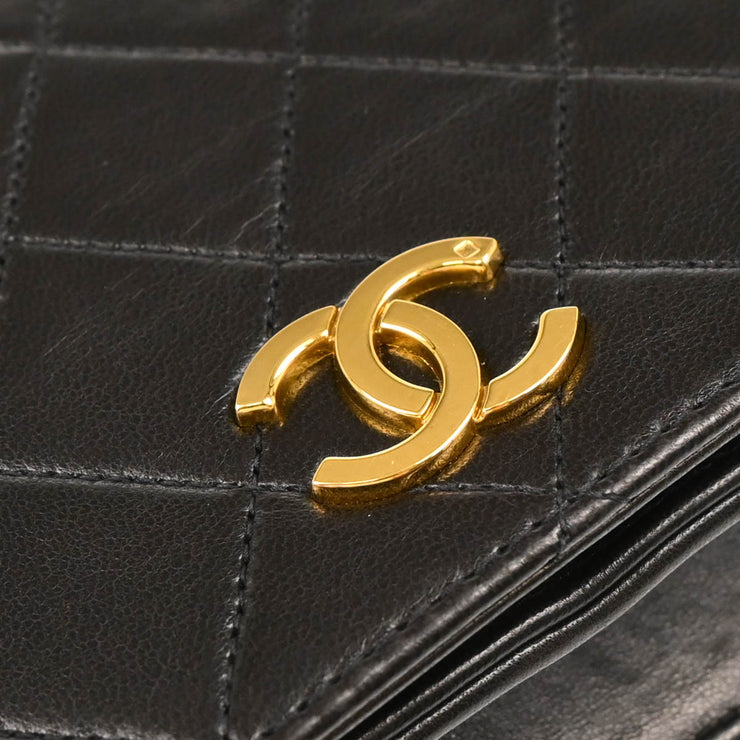 Chanel 1994-1996 Black Lambskin Pushlock Mini Full Flap Shoulder Bag