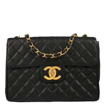 Chanel 1994-1996 Black Caviar Jumbo Classic Flap Bag