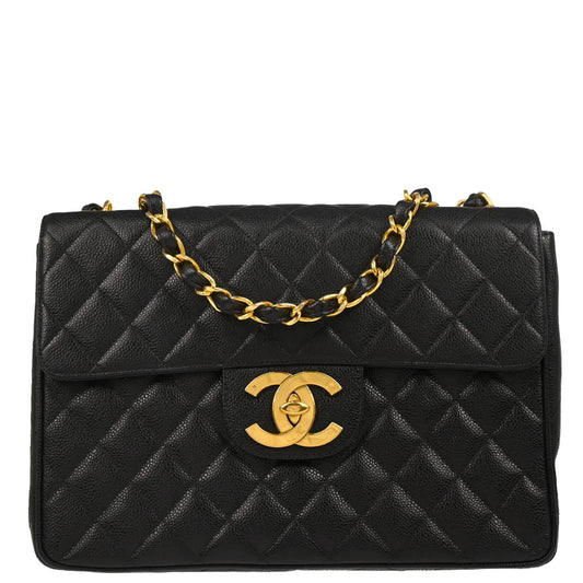Chanel 1994-1996 Black Caviar Jumbo Classic Flap Bag