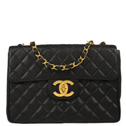 Chanel 1994-1996 Black Caviar Jumbo Classic Flap Bag