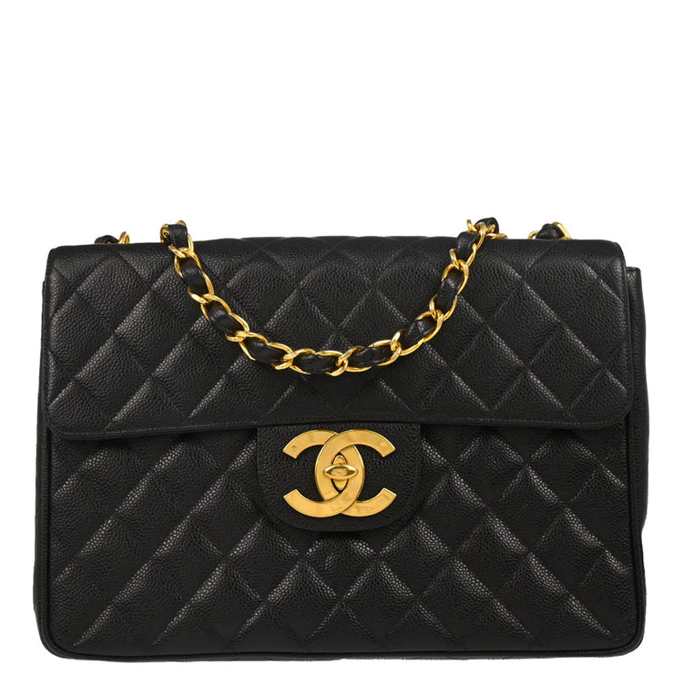 Chanel 1994-1996 Black Caviar Jumbo Classic Flap Bag