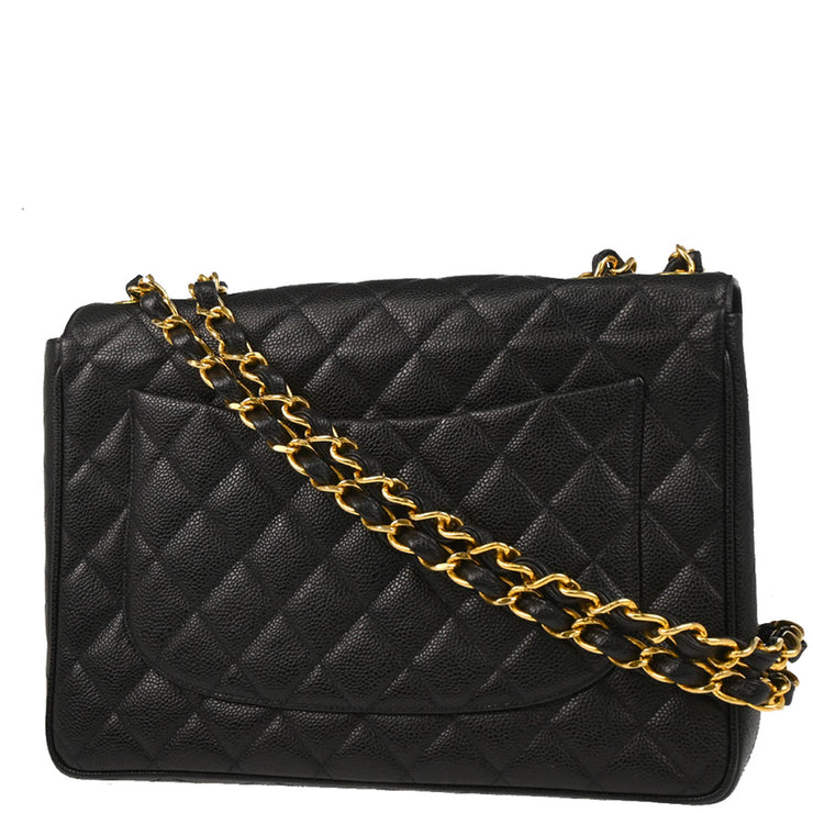 Chanel 1994-1996 Black Caviar Jumbo Classic Flap Bag