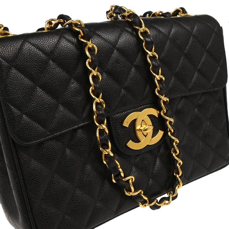 Chanel 1994-1996 Black Caviar Jumbo Classic Flap Bag