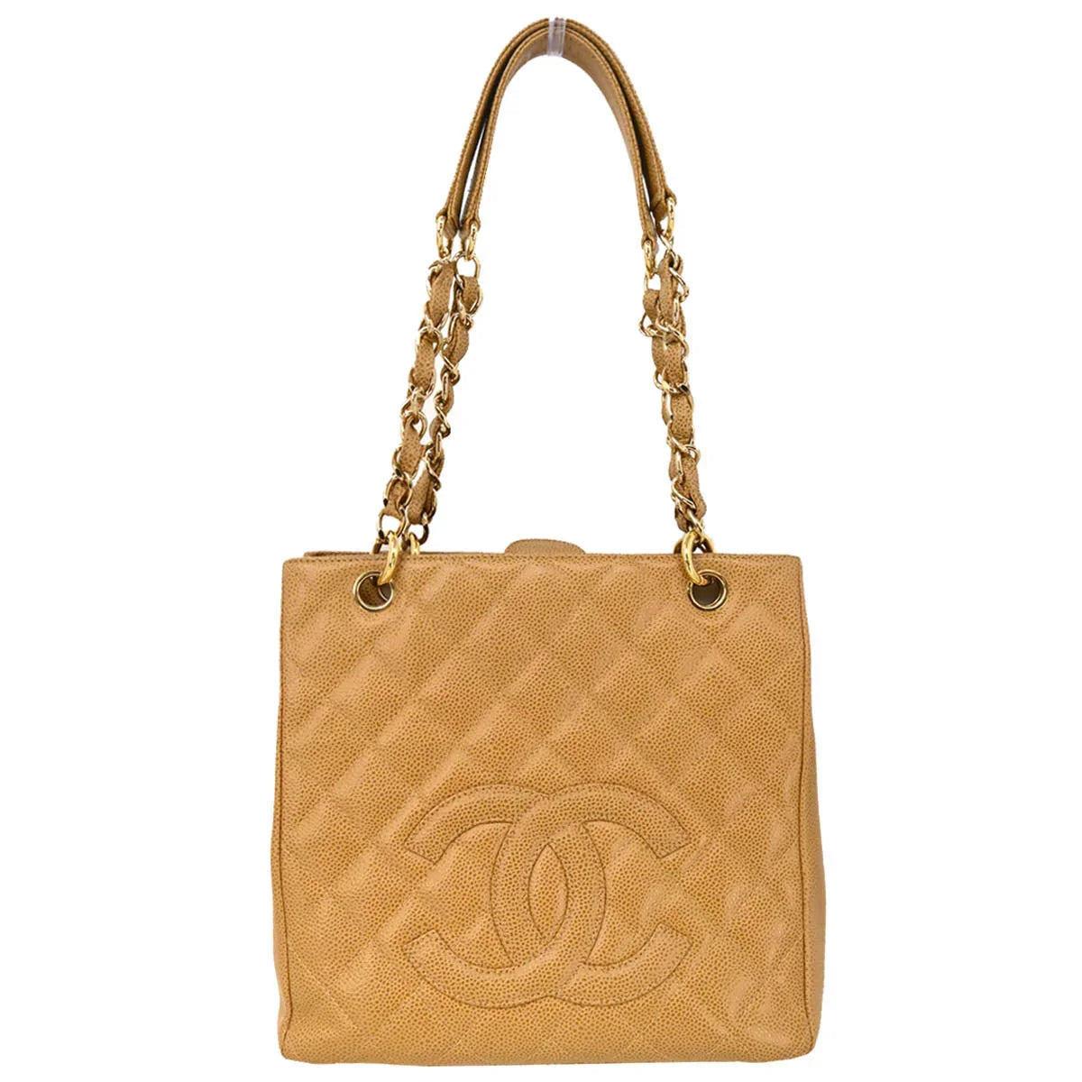 Chanel 2003-2004 Beige Caviar Petite Shopping Tote PST Chain Handbag