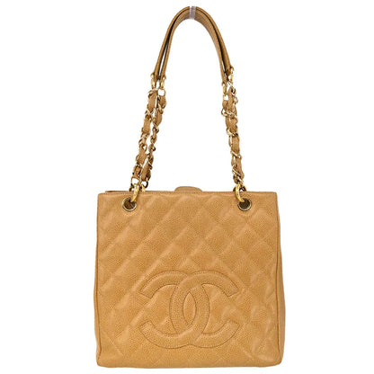 Chanel 2003-2004 Beige Caviar Petite Shopping Tote PST Chain Handbag