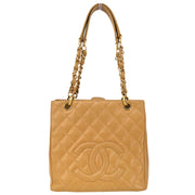 Chanel 2003-2004 Beige Caviar Petite Shopping Tote PST Chain Handbag