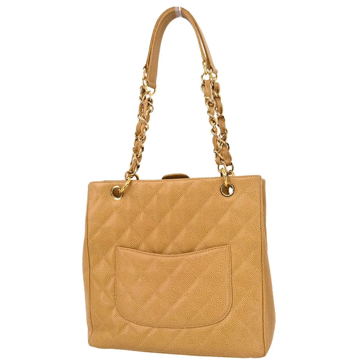 Chanel 2003-2004 Beige Caviar Petite Shopping Tote PST Chain Handbag
