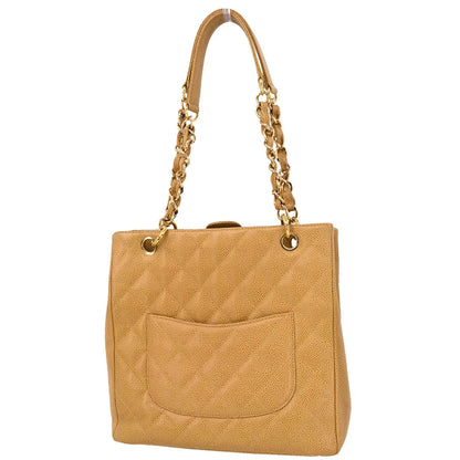 Chanel 2003-2004 Beige Caviar Petite Shopping Tote PST Chain Handbag