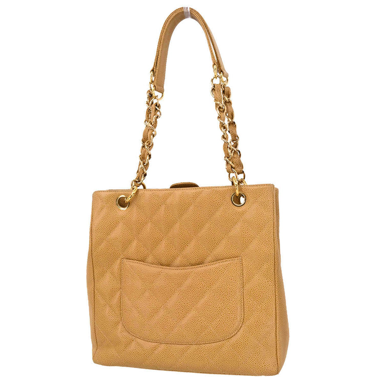 Chanel 2003-2004 Beige Caviar Petite Shopping Tote PST Chain Handbag