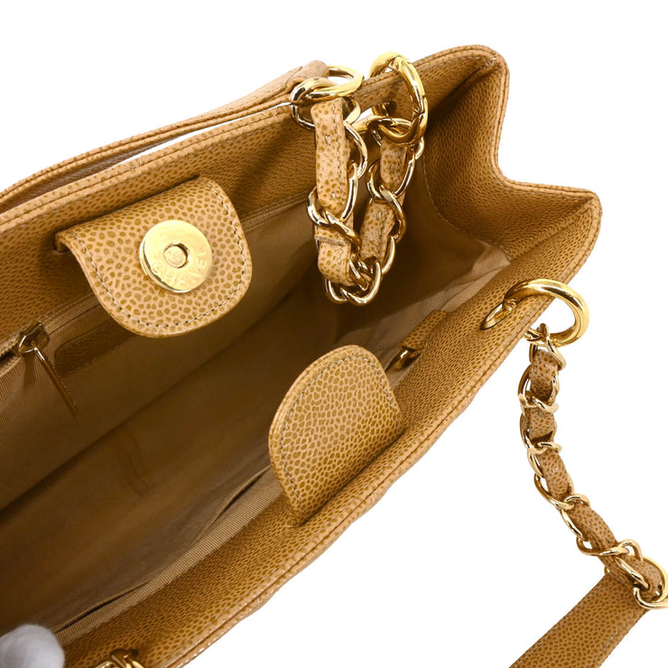 Chanel 2003-2004 Beige Caviar Petite Shopping Tote PST Chain Handbag