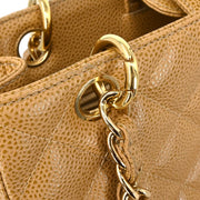Chanel 2003-2004 Beige Caviar Petite Shopping Tote PST Chain Handbag