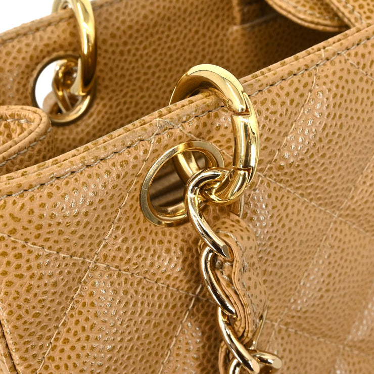 Chanel 2003-2004 Beige Caviar Petite Shopping Tote PST Chain Handbag