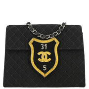 Chanel 2004-2005 Black Canvas Emblem Shoulder Bag