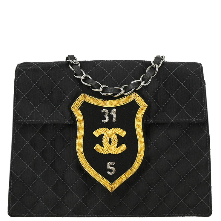 Chanel 2004-2005 Black Canvas Emblem Shoulder Bag