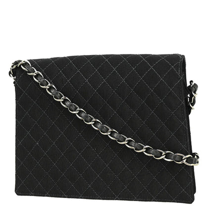Chanel 2004-2005 Black Canvas Emblem Shoulder Bag