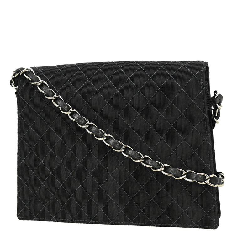 Chanel 2004-2005 Black Canvas Emblem Shoulder Bag