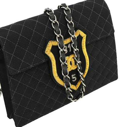 Chanel 2004-2005 Black Canvas Emblem Shoulder Bag