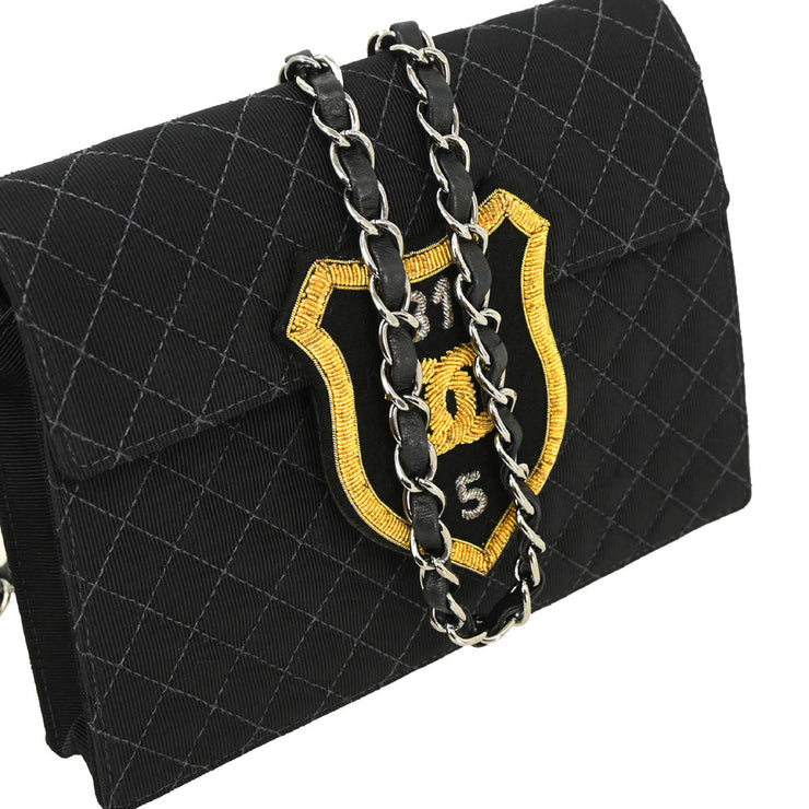 Chanel 2004-2005 Black Canvas Emblem Shoulder Bag