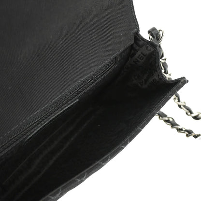 Chanel 2004-2005 Black Canvas Emblem Shoulder Bag