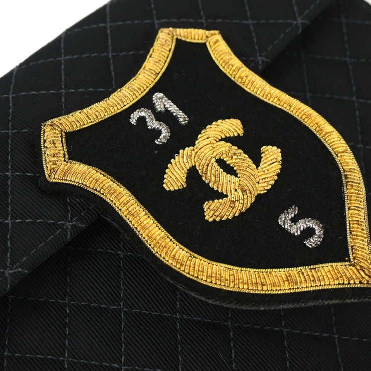 Chanel 2004-2005 Black Canvas Emblem Shoulder Bag