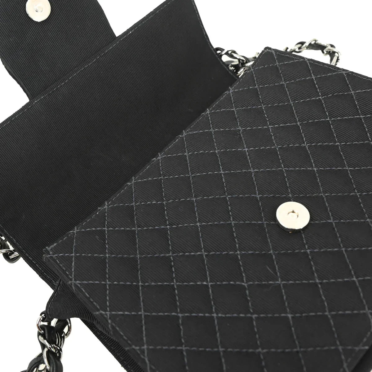 Chanel 2004-2005 Black Canvas Emblem Shoulder Bag