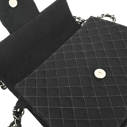 Chanel 2004-2005 Black Canvas Emblem Shoulder Bag