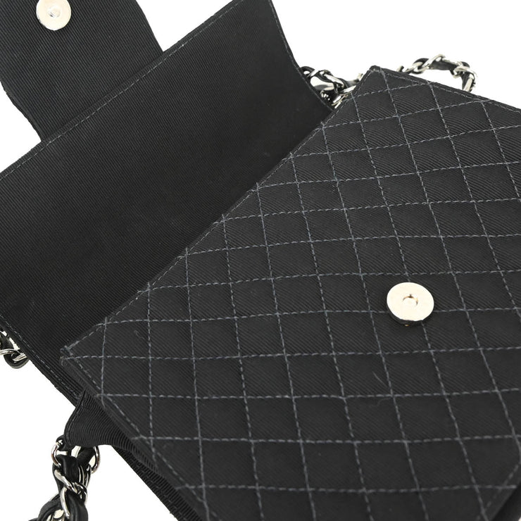 Chanel 2004-2005 Black Canvas Emblem Shoulder Bag