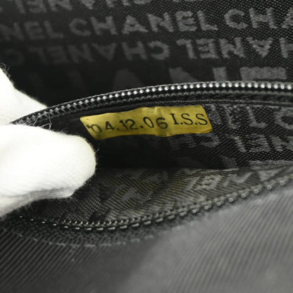 Chanel 2004-2005 Black Canvas Emblem Shoulder Bag