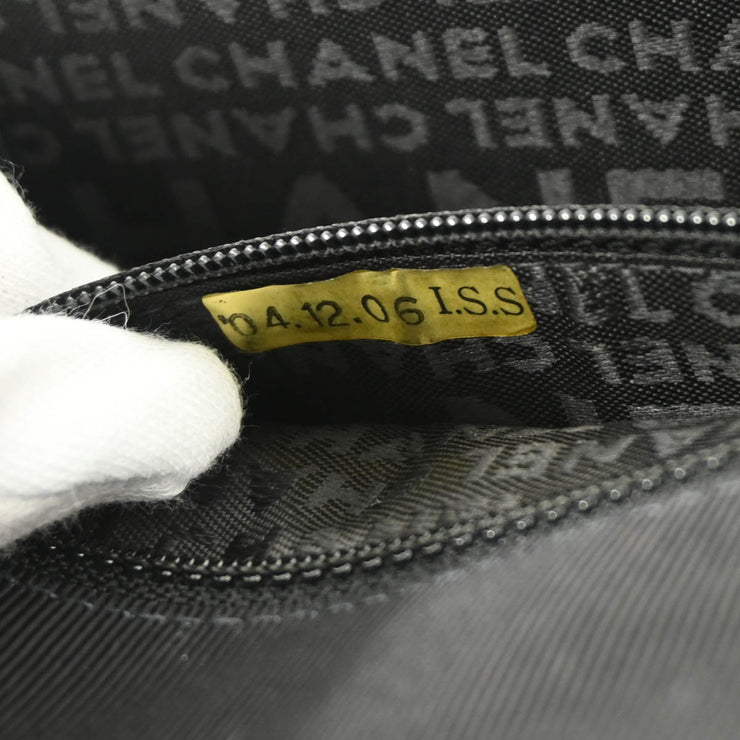 Chanel 2004-2005 Black Canvas Emblem Shoulder Bag