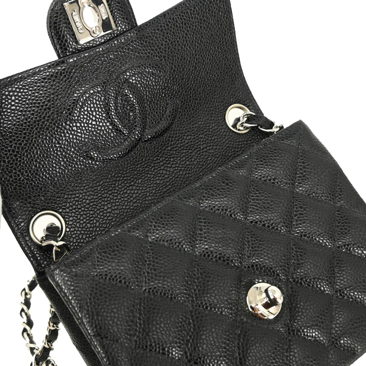 Chanel 2003-2004 Black Caviar Mini Classic Square Flap Bag 17